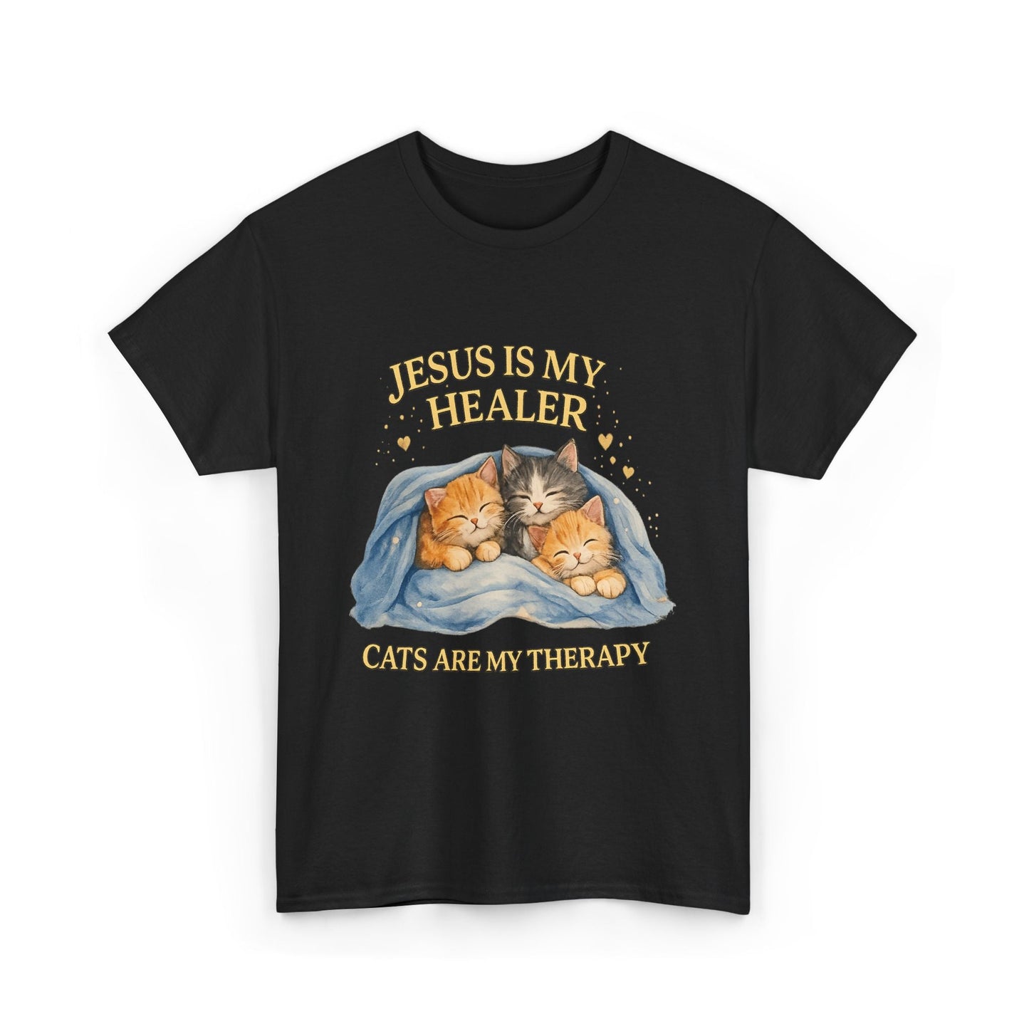 Christian Cat T-Shirt — Jesus Is My Healer, Cats Are My Therapy Cute Faith & Pet Tee
