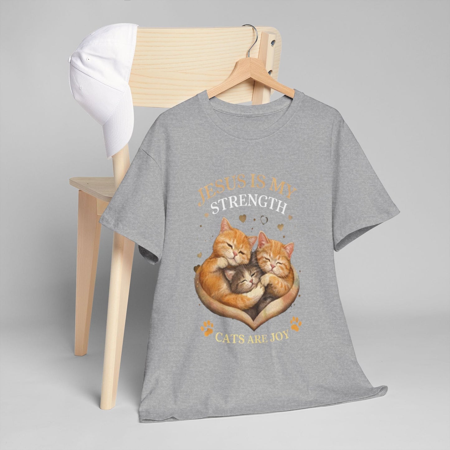 Christian Cat T-Shirt — Jesus Is My Strength, Cats Are Joy Comfort Tee