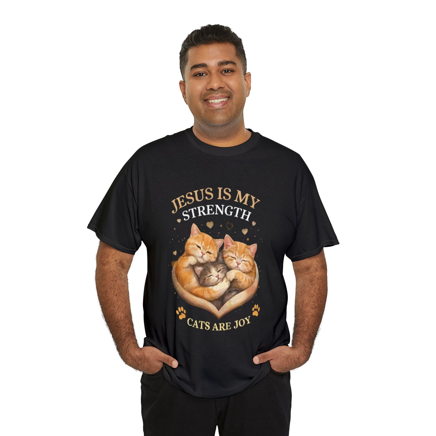 Christian Cat T-Shirt — Jesus Is My Strength, Cats Are Joy Comfort Tee