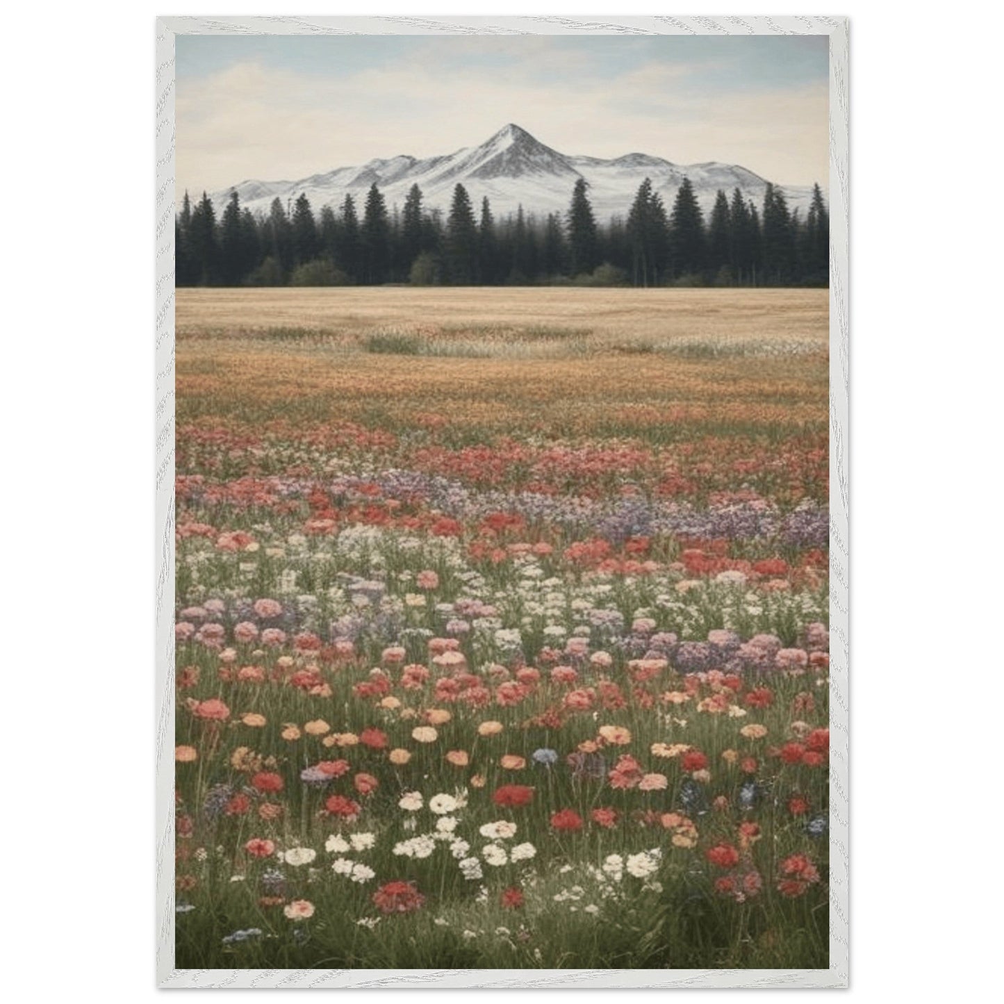 Wildflowers in a Field - Premium Wooden Framed Poster with Museum-Quality Matte Paper