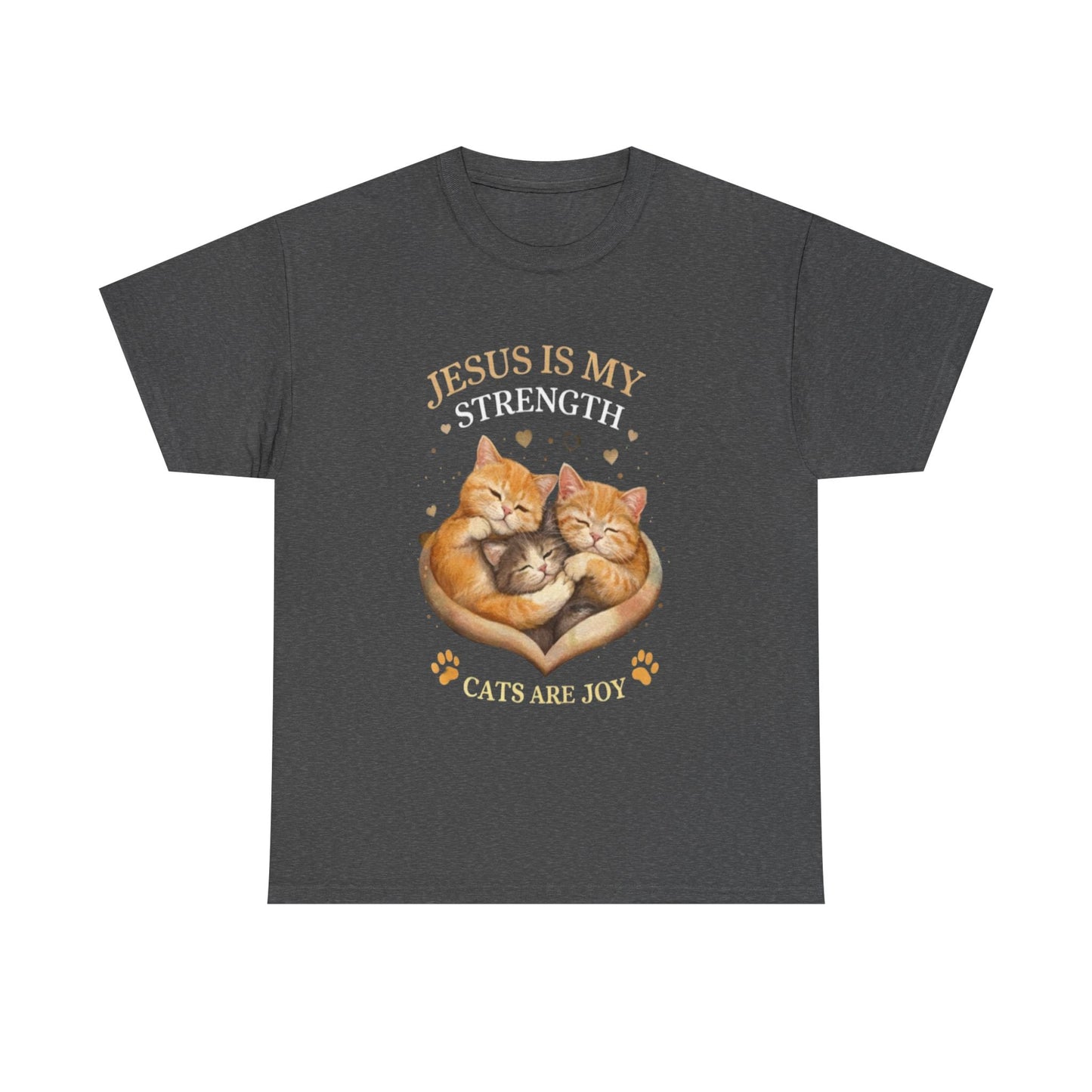 Christian Cat T-Shirt — Jesus Is My Strength, Cats Are Joy Comfort Tee