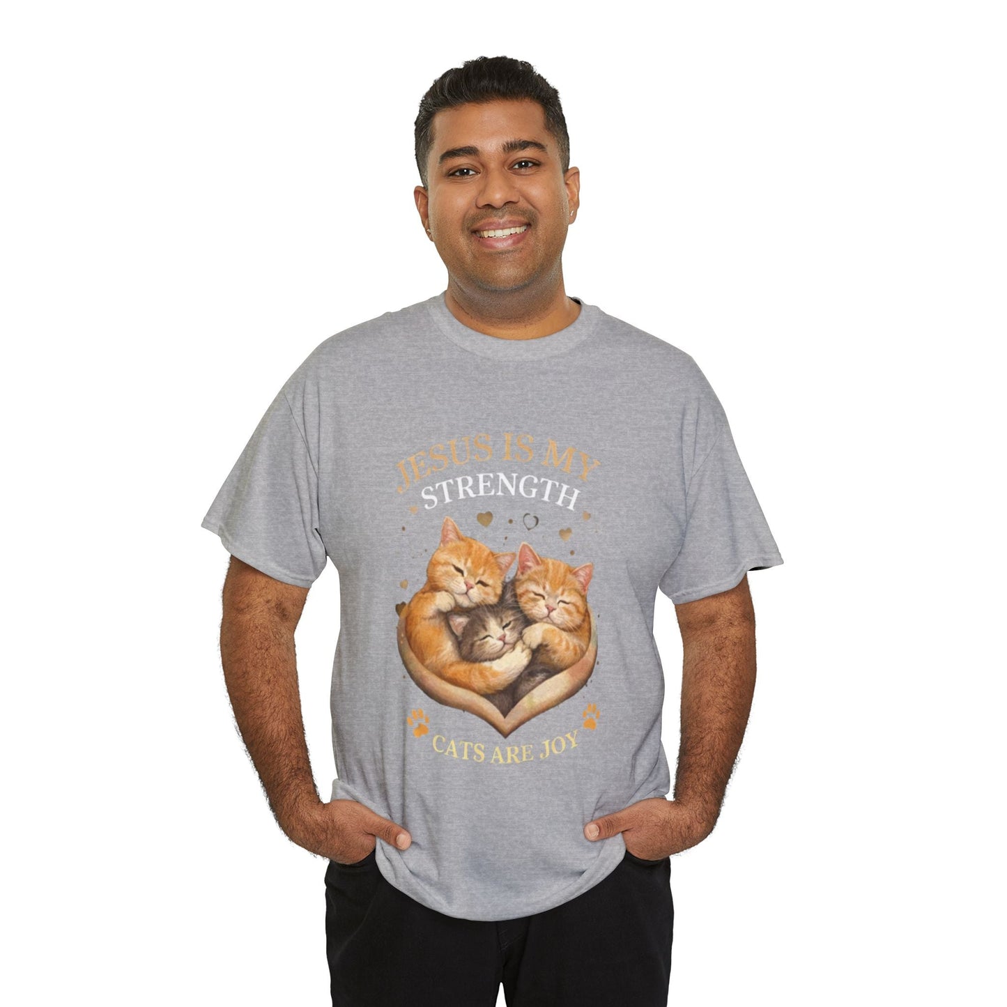 Christian Cat T-Shirt — Jesus Is My Strength, Cats Are Joy Comfort Tee
