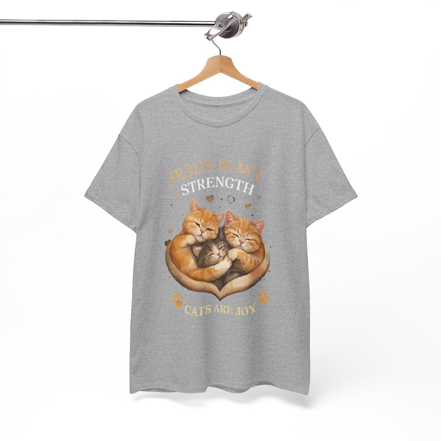Christian Cat T-Shirt — Jesus Is My Strength, Cats Are Joy Comfort Tee