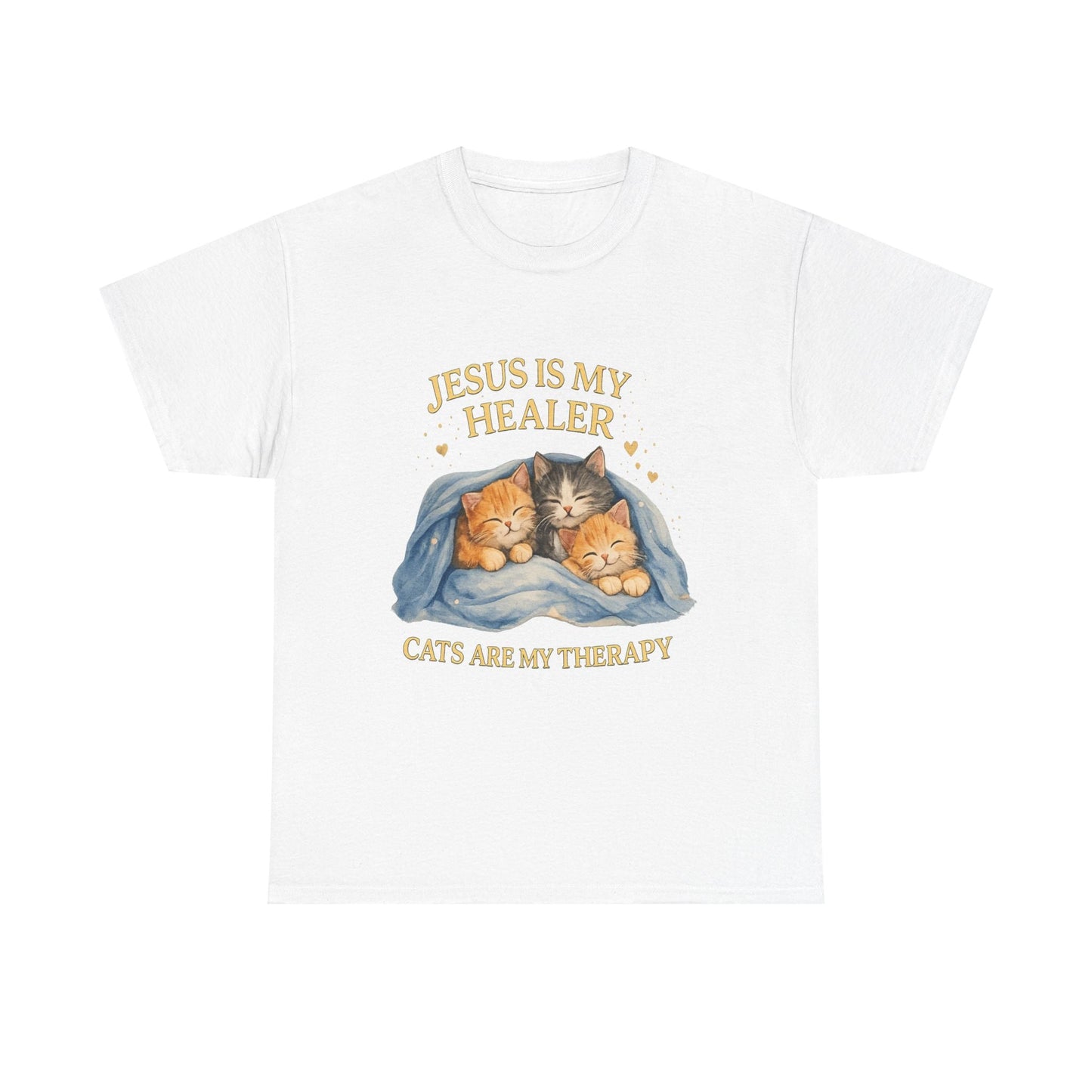 Christian Cat T-Shirt — Jesus Is My Healer, Cats Are My Therapy Cute Faith & Pet Tee