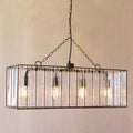 Lampadario a sospensione rettangolare con campanelli in vetro