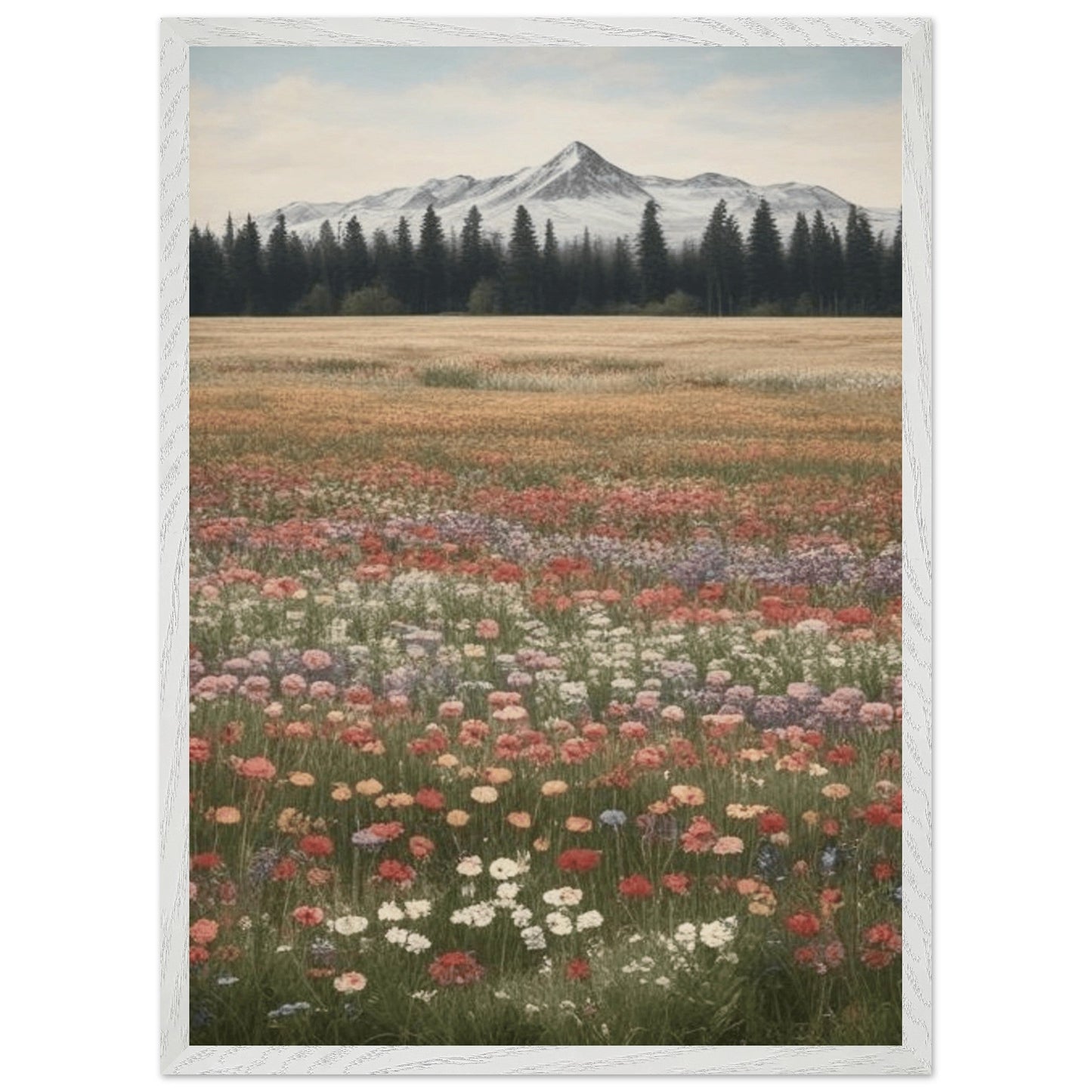 Wildflowers in a Field - Premium Wooden Framed Poster with Museum-Quality Matte Paper