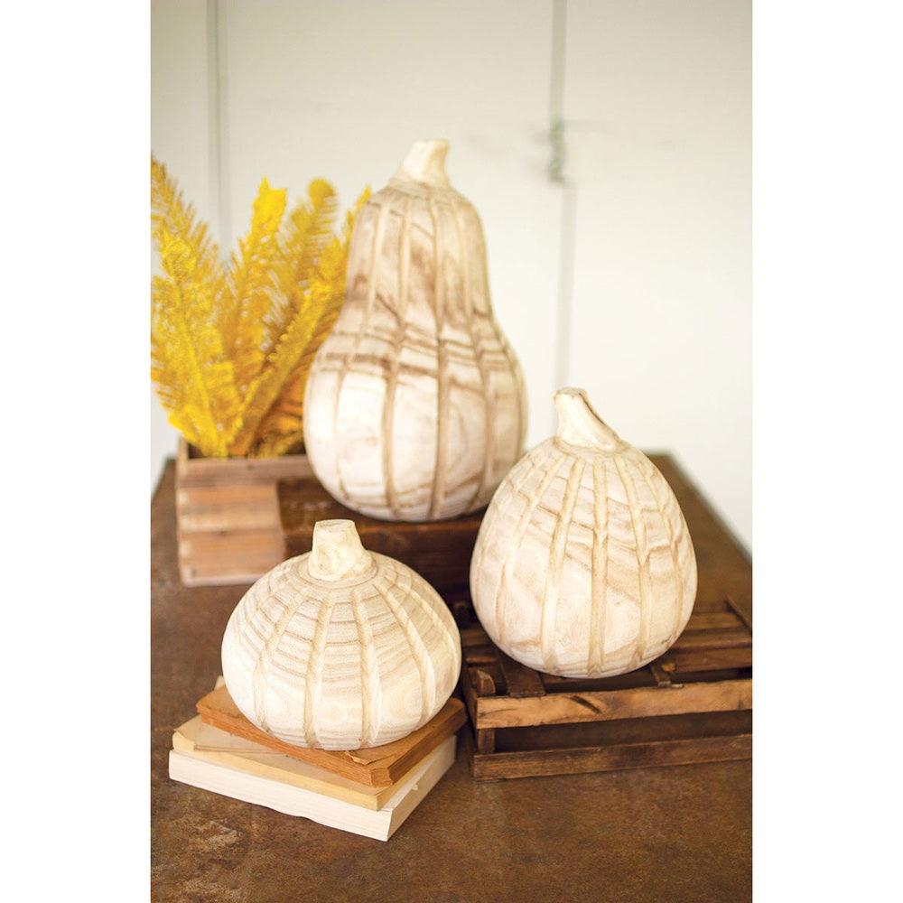 Set di 3 zucche in legno naturale