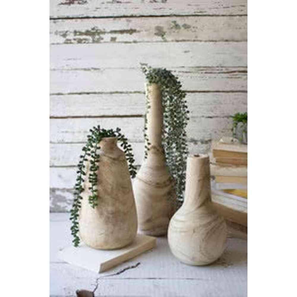 Set di 3 bottiglie alte in legno intagliate a mano