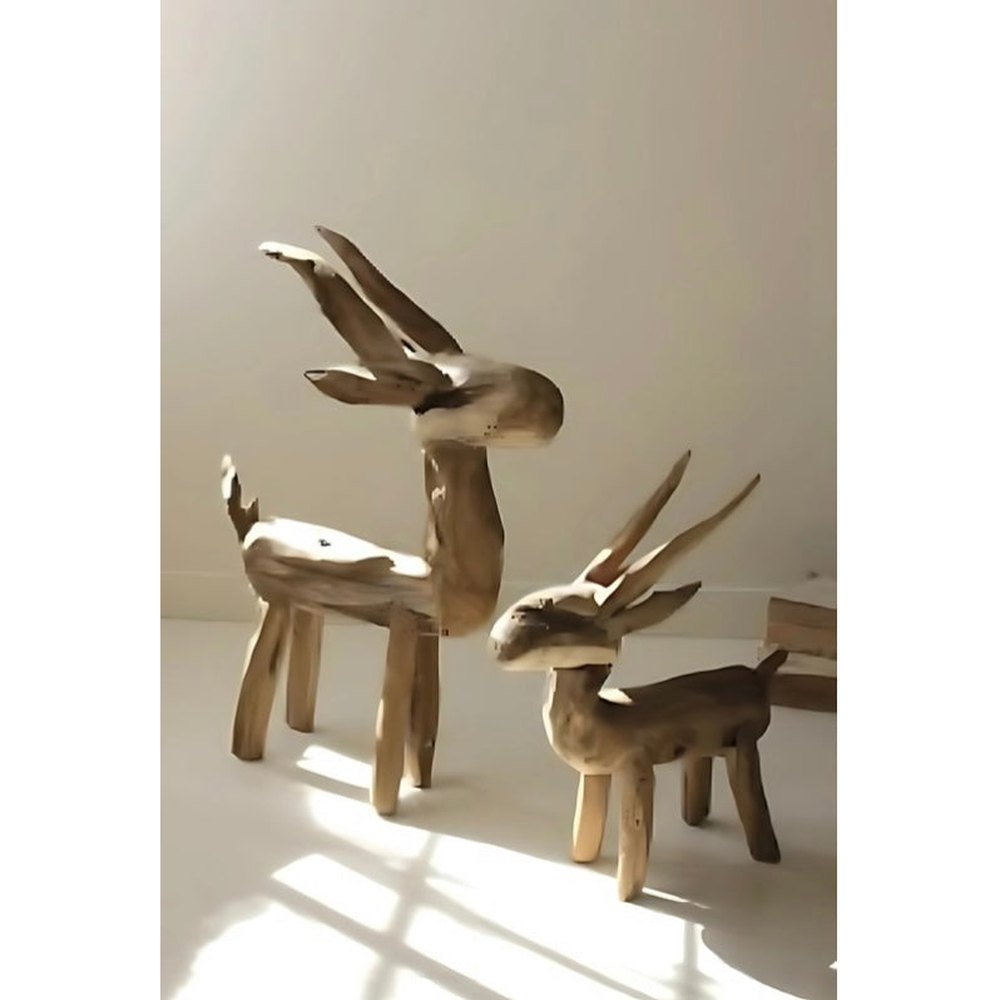 Set di 2 renne rustiche in teak