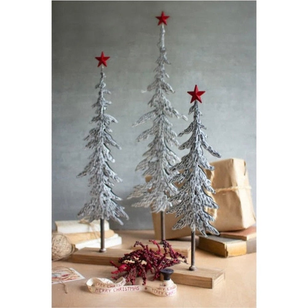 Set di 3 alberi di Natale su basi di legno