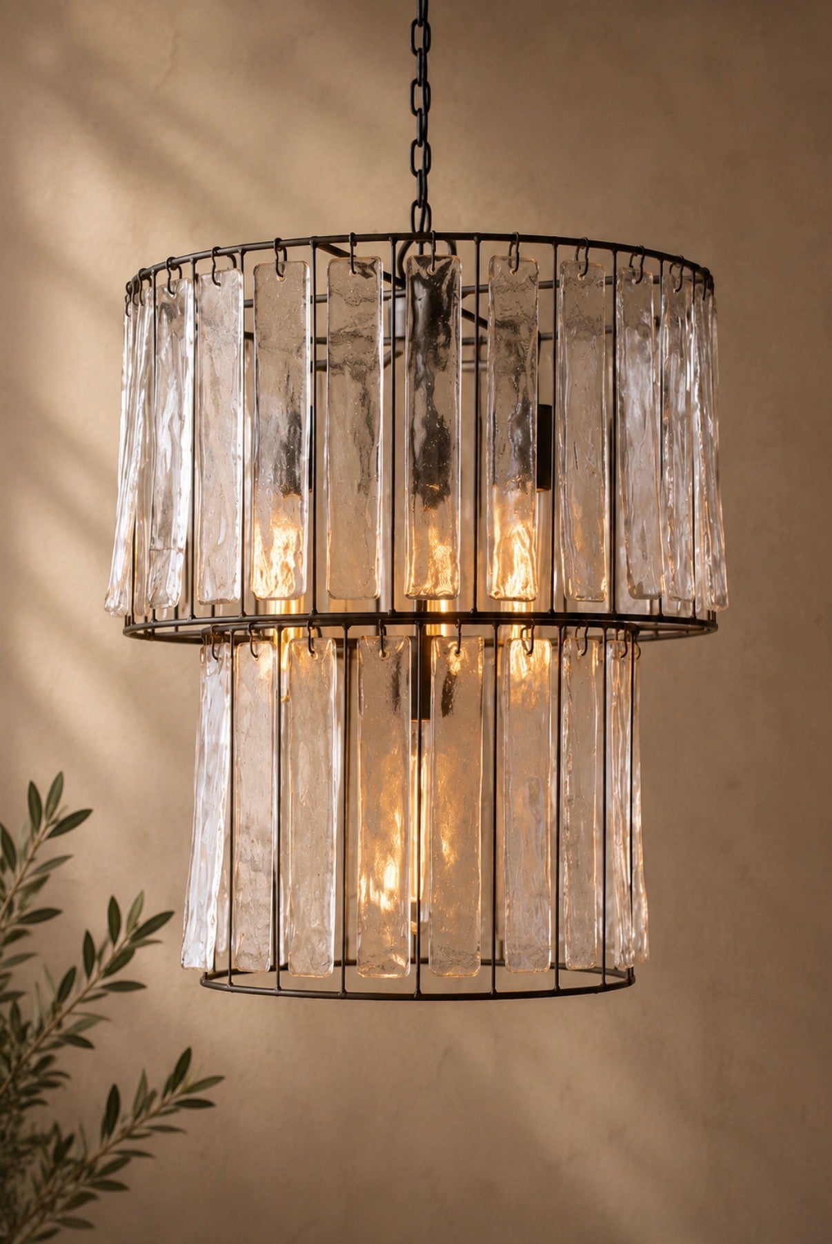 Two-Tiered Round Pendant Light with Glass Chimes