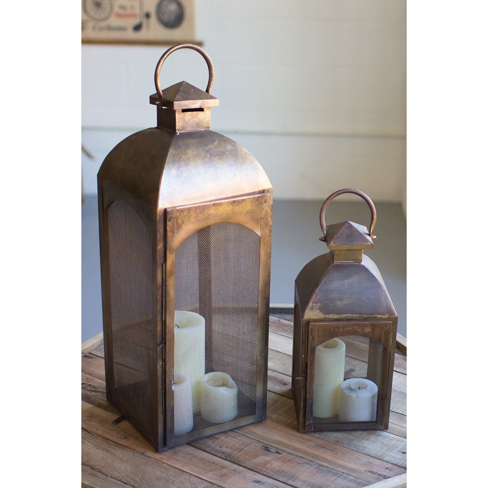 Set di 2 Lanterne in Bronzo Antico