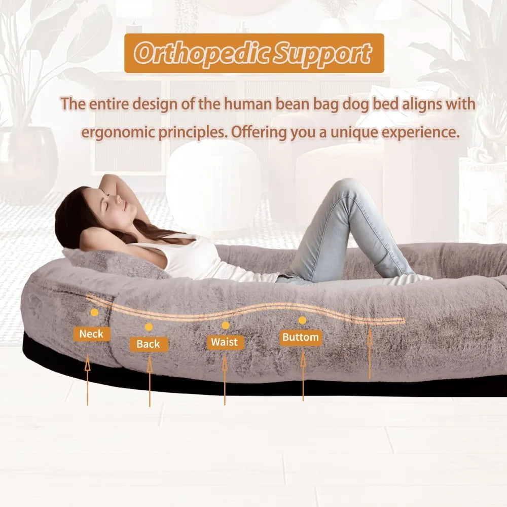 Cuccia Umana per Cani - Letto a sacco extra large per adulti e animali domestici, fodera lavabile in pelliccia sintetica