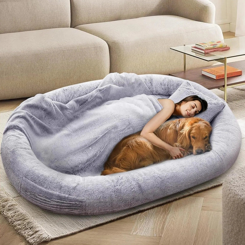 Human Dog Bed - Extra Large Bean Bag Bed for Adults & Pets, Washable Faux Fur Cover