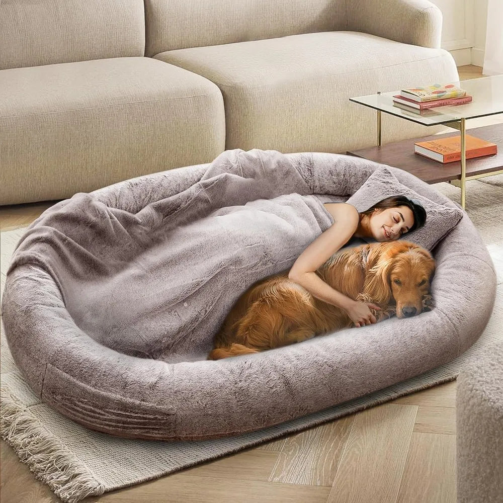 Cuccia Umana per Cani - Letto a sacco extra large per adulti e animali domestici, fodera lavabile in pelliccia sintetica