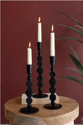 Set di 3 Candelieri Affusolati in Ferro Forgiato Nero Cerato