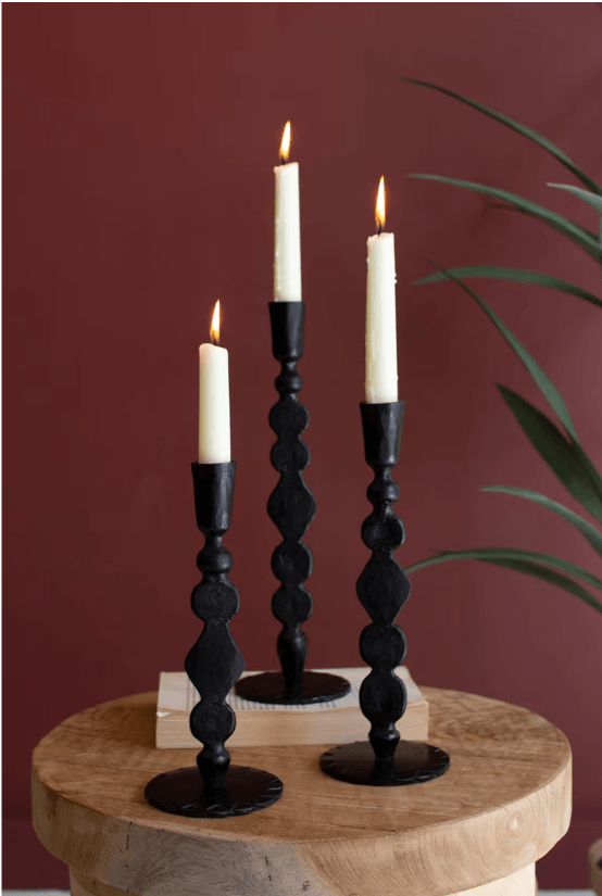 Set di 3 Candelieri Affusolati in Ferro Forgiato Nero Cerato