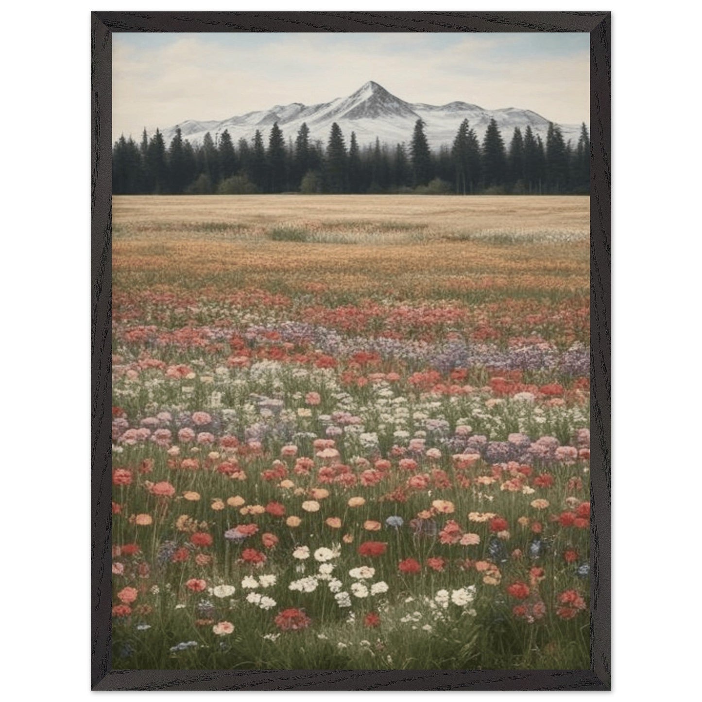 Wildflowers in a Field - Premium Wooden Framed Poster with Museum-Quality Matte Paper