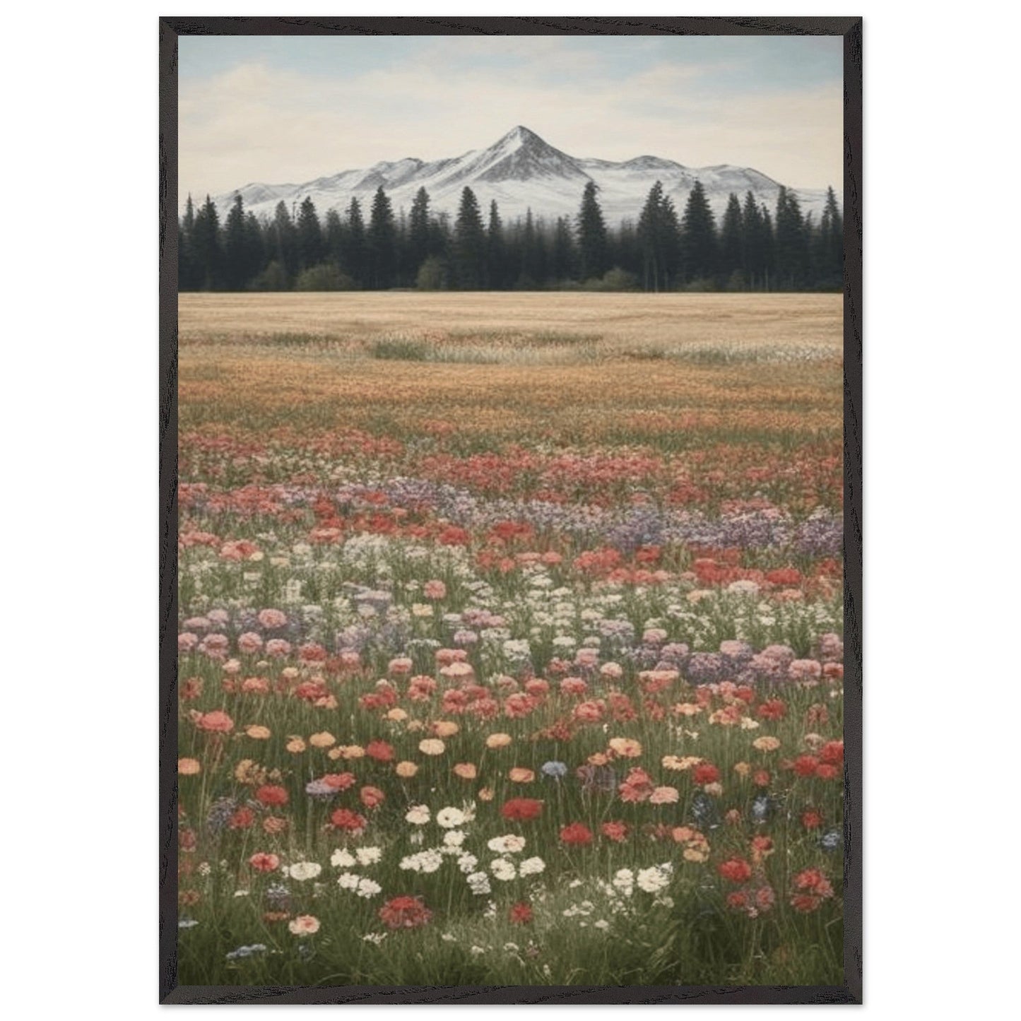 Wildflowers in a Field - Premium Wooden Framed Poster with Museum-Quality Matte Paper
