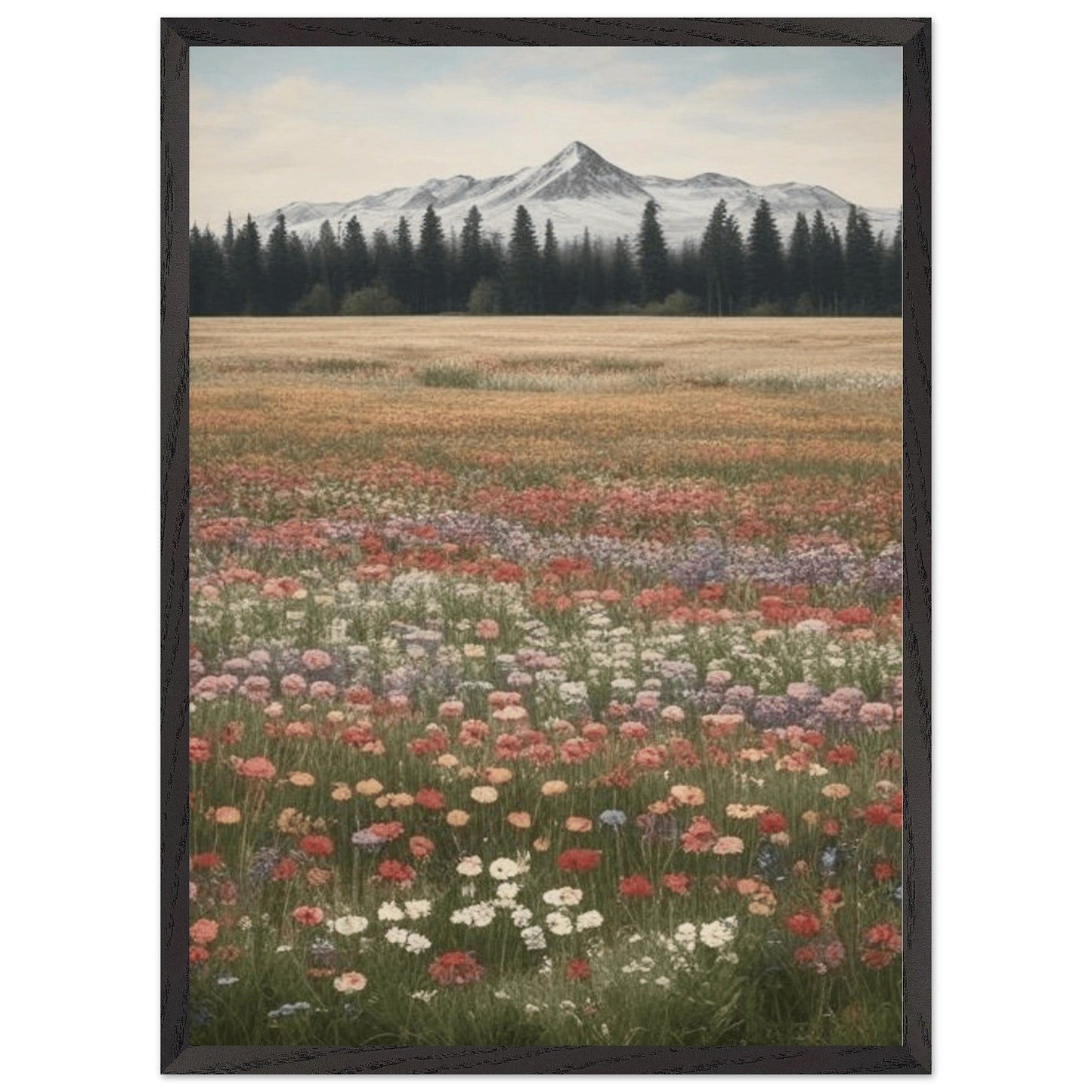 Wildflowers in a Field - Premium Wooden Framed Poster with Museum-Quality Matte Paper