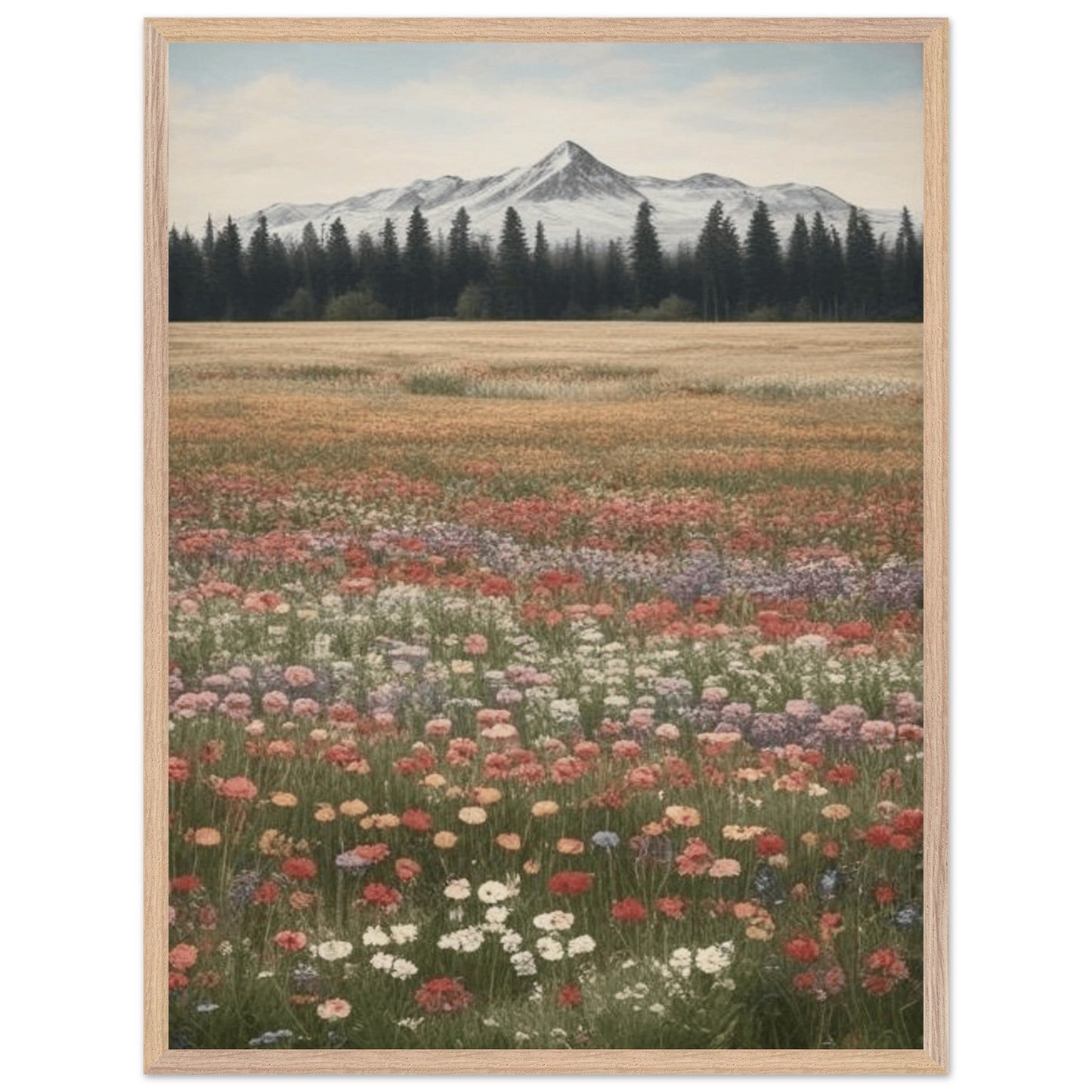 Wildflowers in a Field - Premium Wooden Framed Poster with Museum-Quality Matte Paper