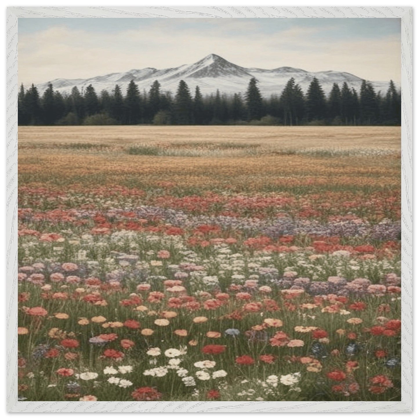 Wildflowers in a Field - Premium Wooden Framed Poster with Museum-Quality Matte Paper
