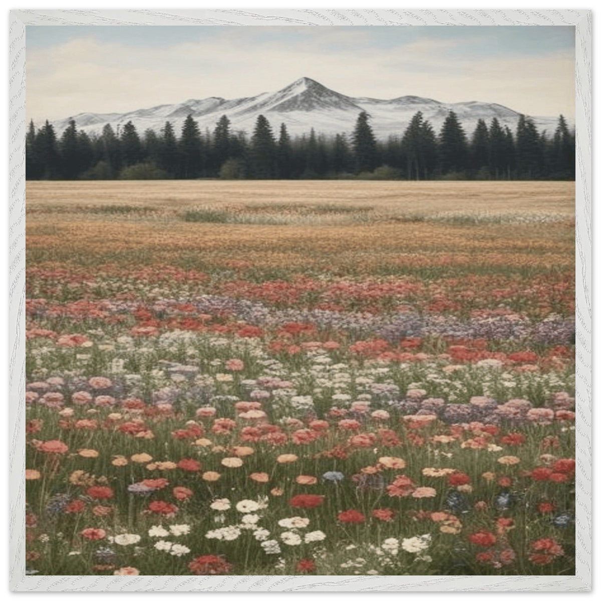 Fiori selvatici in un campo - Poster con cornice in legno di alta qualità con carta opaca da museo