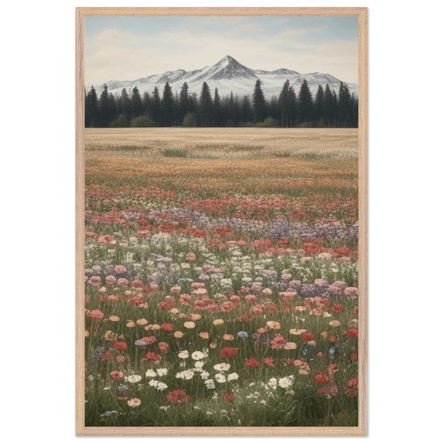 Wildflowers in a Field - Premium Wooden Framed Poster with Museum-Quality Matte Paper