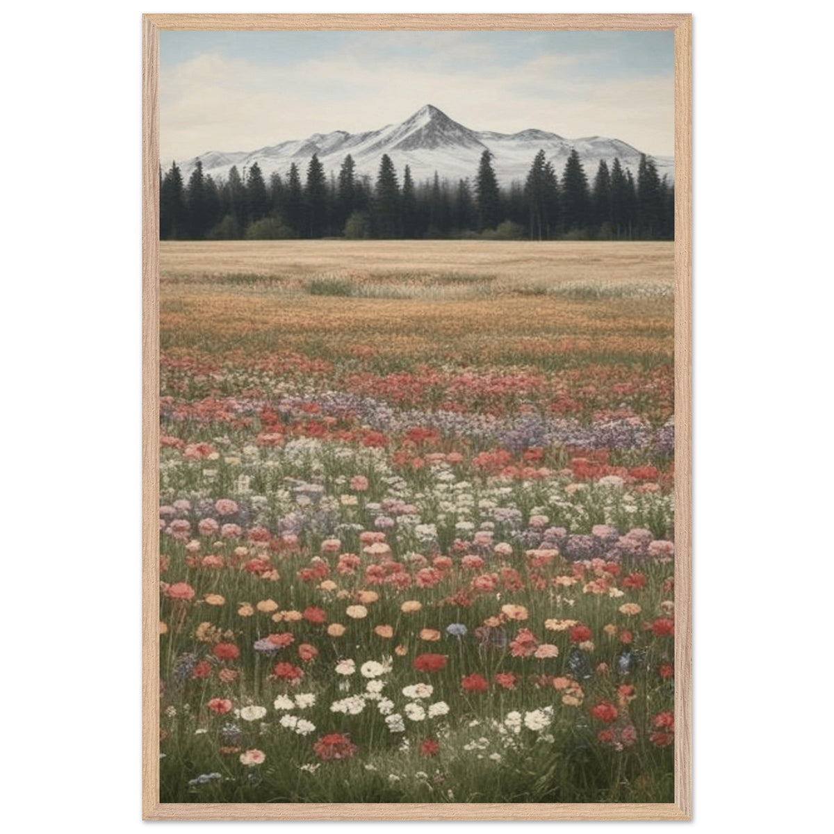 Fiori selvatici in un campo - Poster con cornice in legno di alta qualità con carta opaca da museo
