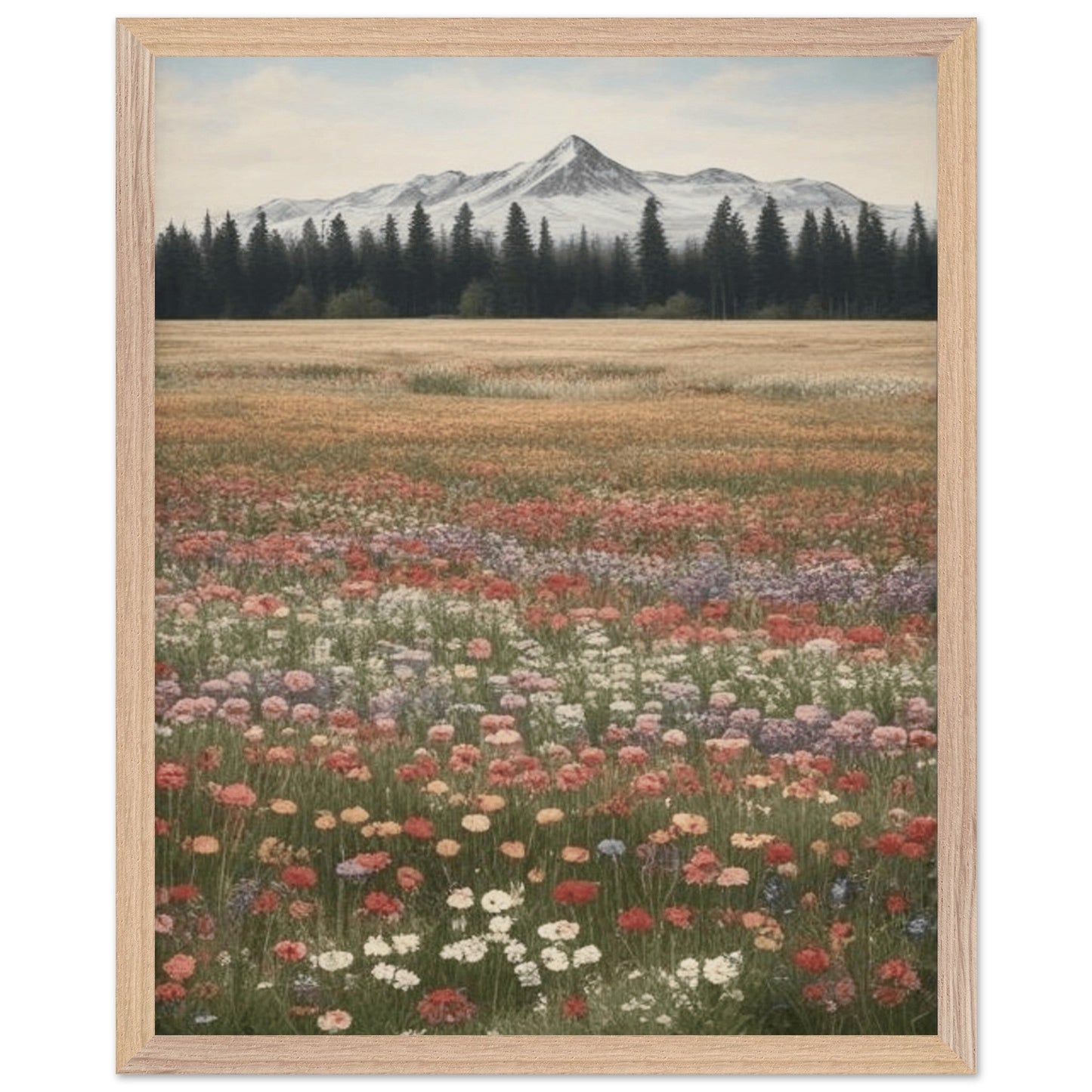 Wildflowers in a Field - Premium Wooden Framed Poster with Museum-Quality Matte Paper