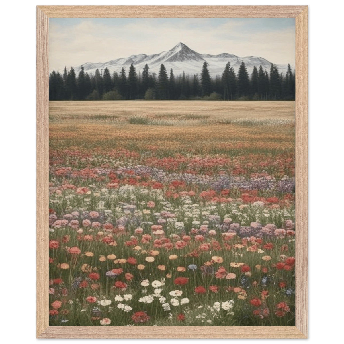 Fiori selvatici in un campo - Poster con cornice in legno di alta qualità con carta opaca da museo