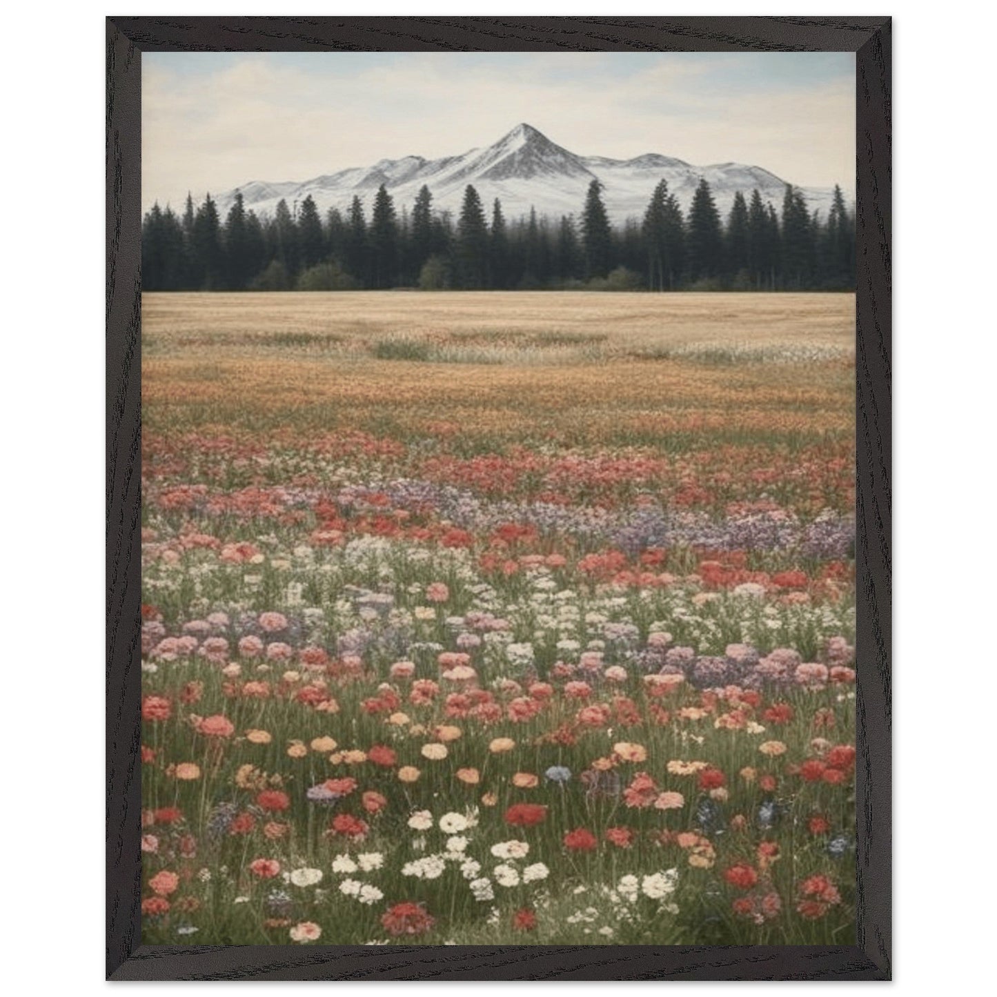 Wildflowers in a Field - Premium Wooden Framed Poster with Museum-Quality Matte Paper