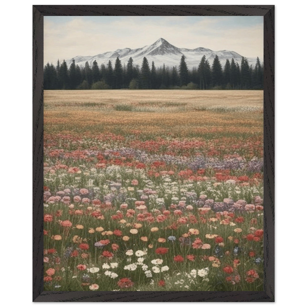 Fiori selvatici in un campo - Poster con cornice in legno di alta qualità con carta opaca da museo