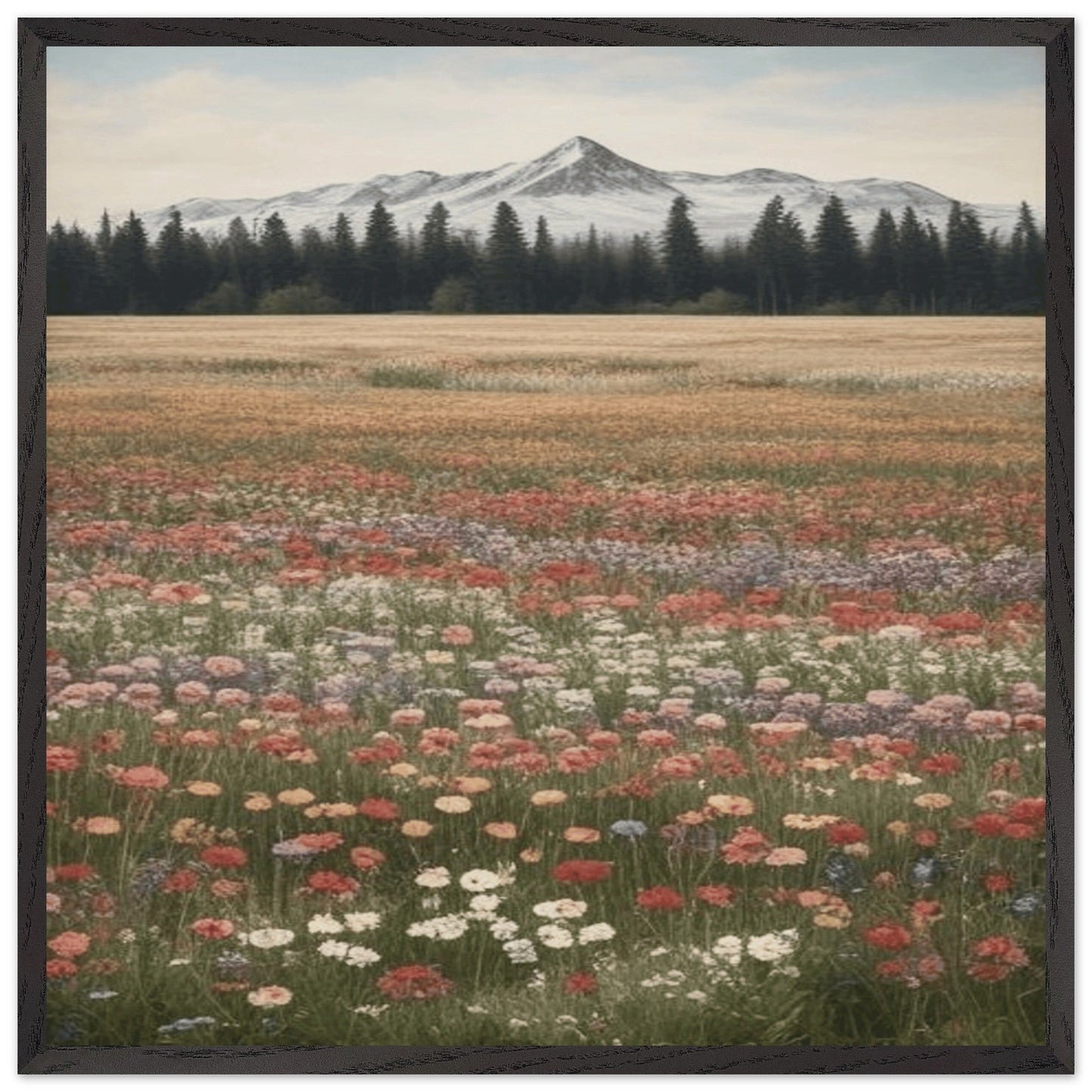 Wildflowers in a Field - Premium Wooden Framed Poster with Museum-Quality Matte Paper