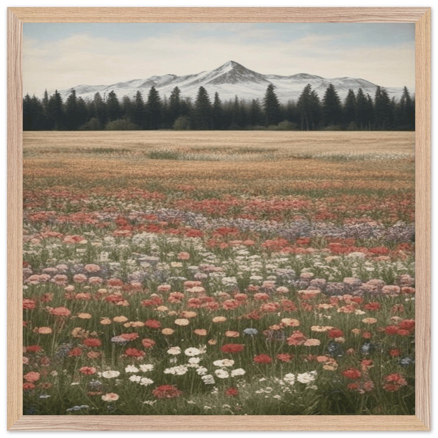 Wildflowers in a Field - Premium Wooden Framed Poster with Museum-Quality Matte Paper