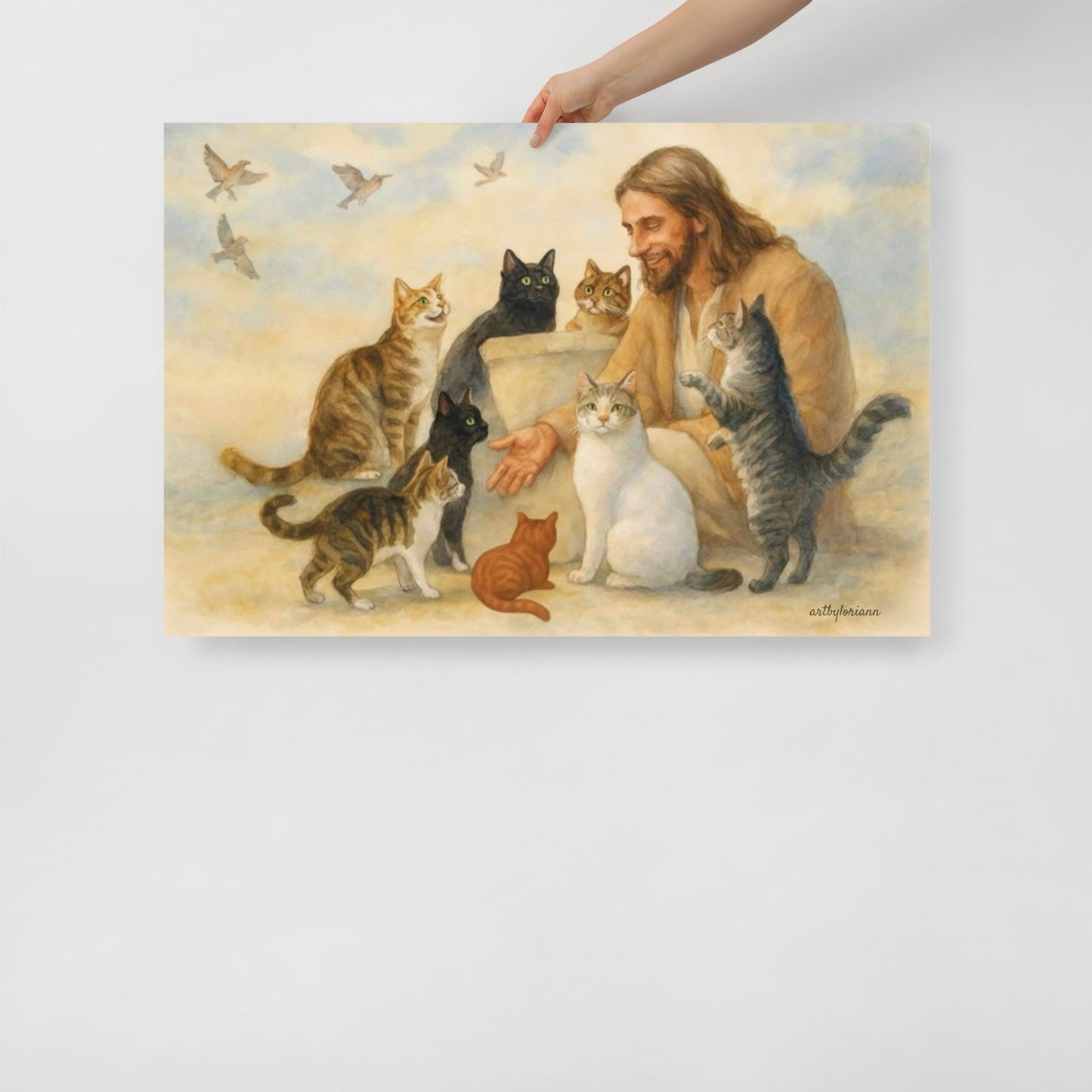 Jesus with Cats – A Portrait of Compassion Poster