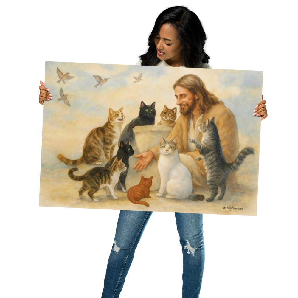 Jesus with Cats – A Portrait of Compassion Poster
