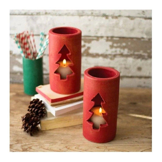 Christmas Tree Clay  Luminary ~ Set of 6