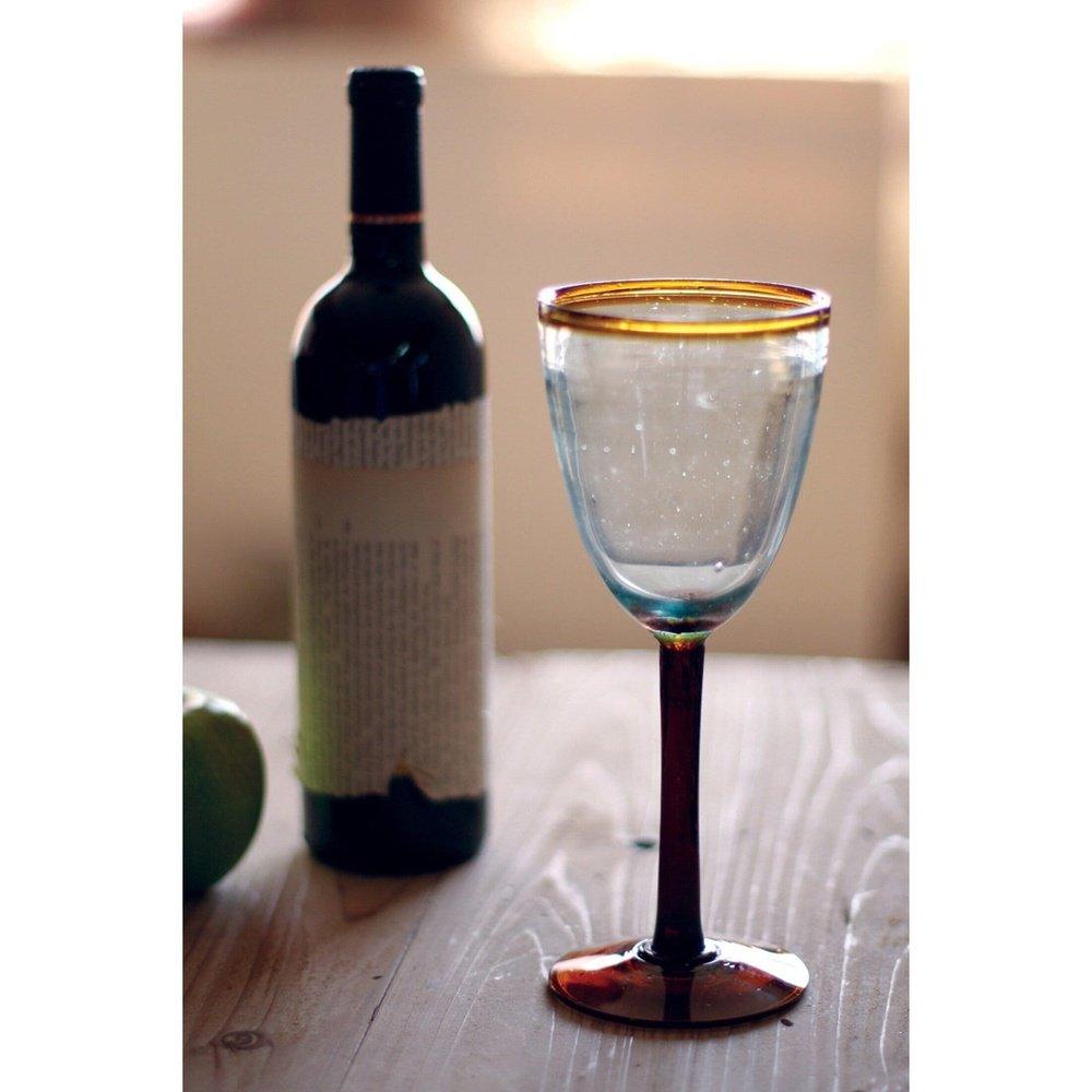 Set di Sei Esclusivi Calici da Vino in Vetro Riciclato con Bordo Ambrato