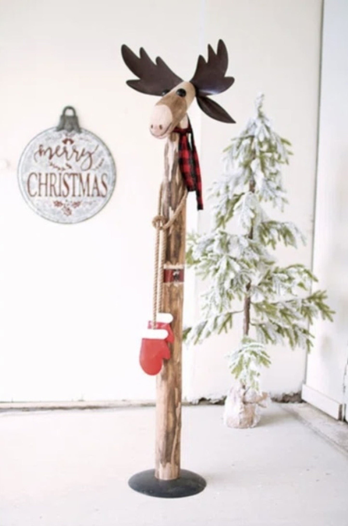 Moose Sculpture Crafted from Reclaimed Wood and Iron