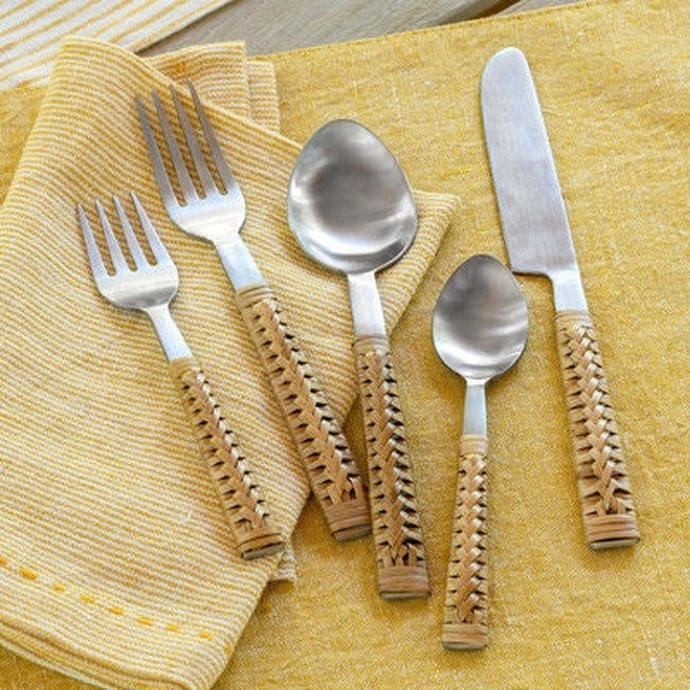 Set di Posate Artigianali con Manici in Bambù Intrecciato ~ Set da 20
