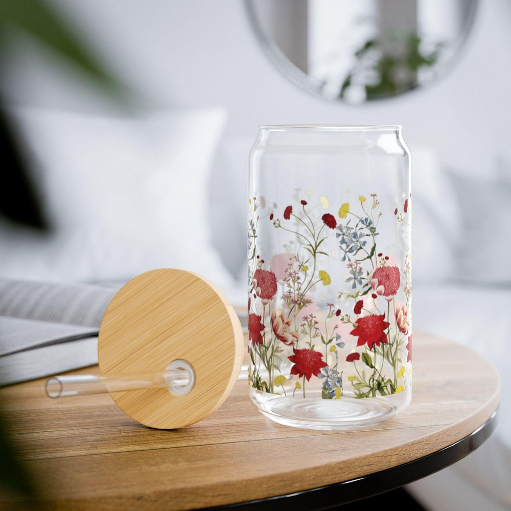 Bicchiere Floreale con Cannuccia e Fiori Selvatici ad Acquerello Delicato Servizio da Tavola per Appassionati della Natura
