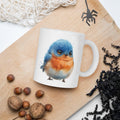 Adorabile tazza lucida bianca con uccellino azzurro