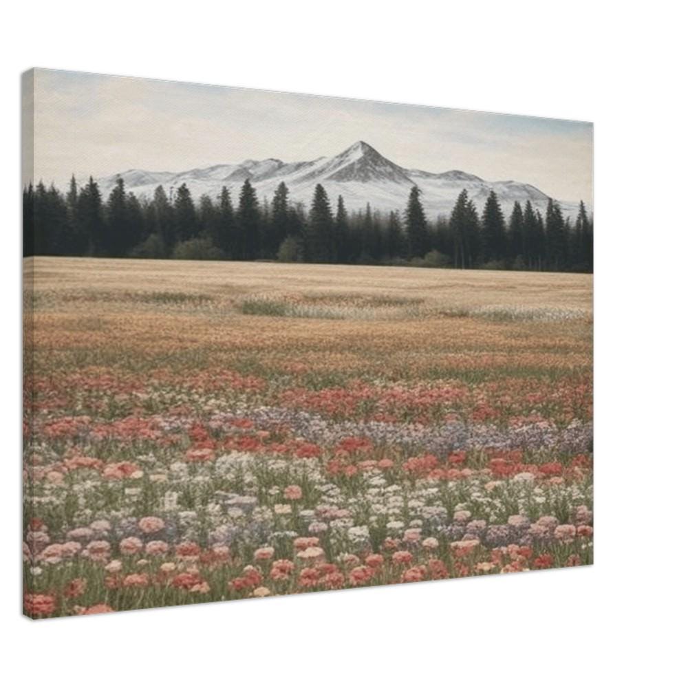 Fiori di campo in un prato con vista mozzafiato sulle montagne - Quadro su tela