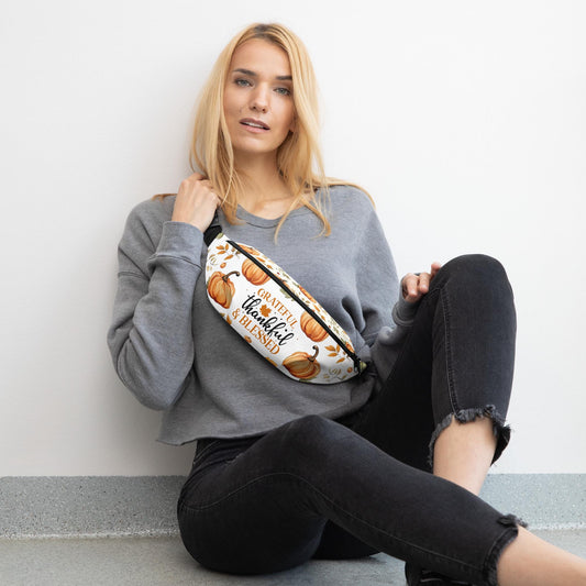 Grateful, Thankful & Blessed Autumn Fanny Pack | Fall Festival Bag | Cute Waist Bag for Thanksgiving - Everyday Use - Gifts