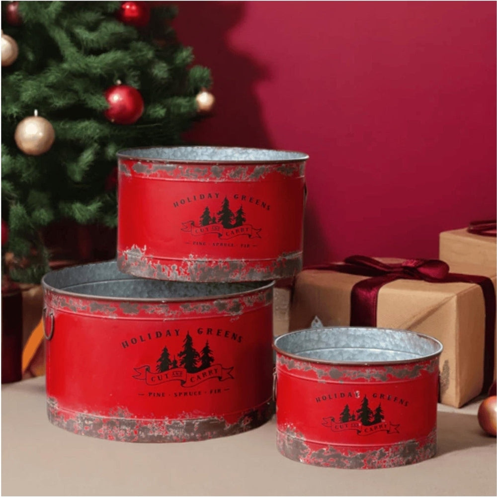 Vasi per Alberi in Metallo Rosso Antico, Set da 3